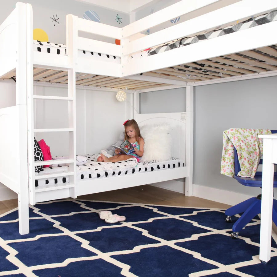 High Corner Triple Loft Bunk with Stairs and Angled Ladder Bunks - Tots to Teens Furniture