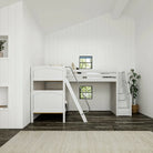 High Corner Triple Loft Bunk with Stairs and Angled Ladder Bunks - Tots to Teens Furniture