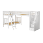 High Corner Triple Loft Bunk with Stairs and Angled Ladder Bunks - Tots to Teens Furniture