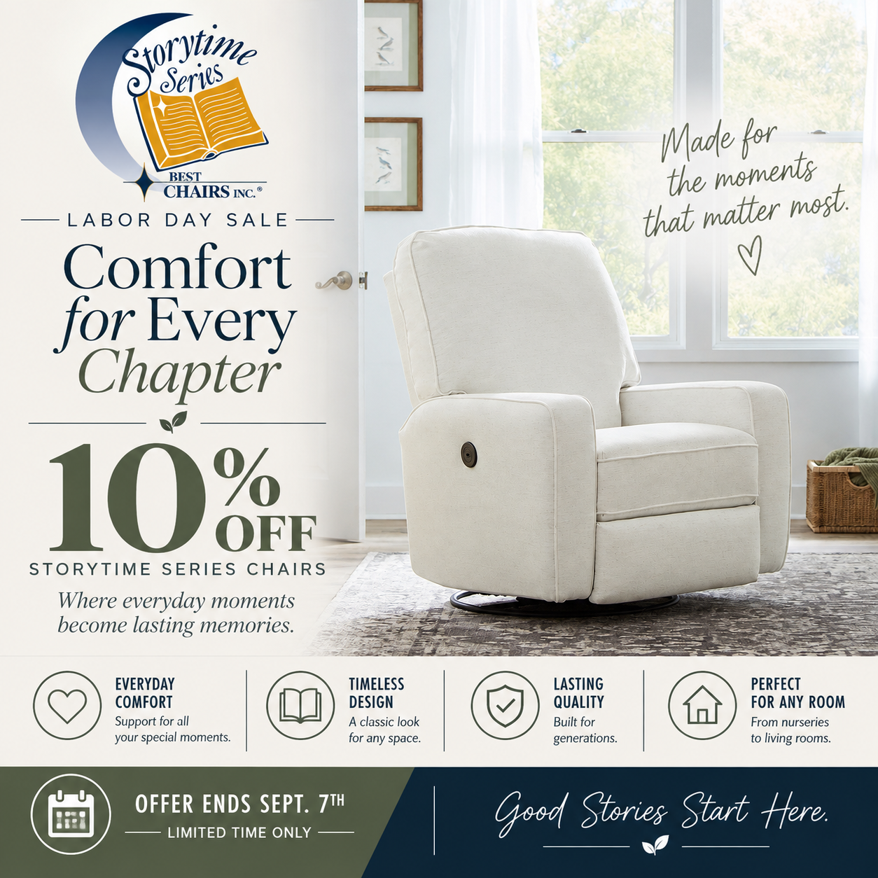 Best Chair Story Time Series Labor Day Sale get 10% off till sept 7th