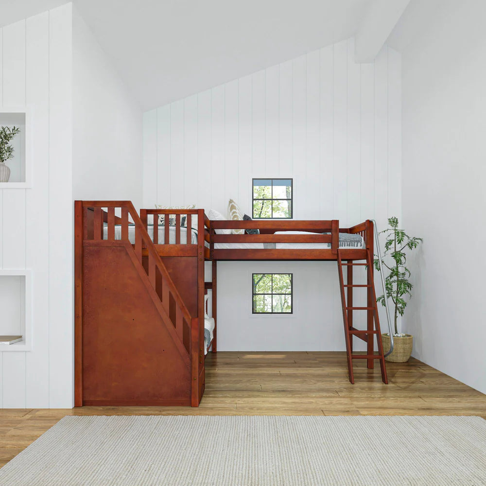 High Corner Triple Loft Bunk Bed with Stairs - Tots to Teens Furniture