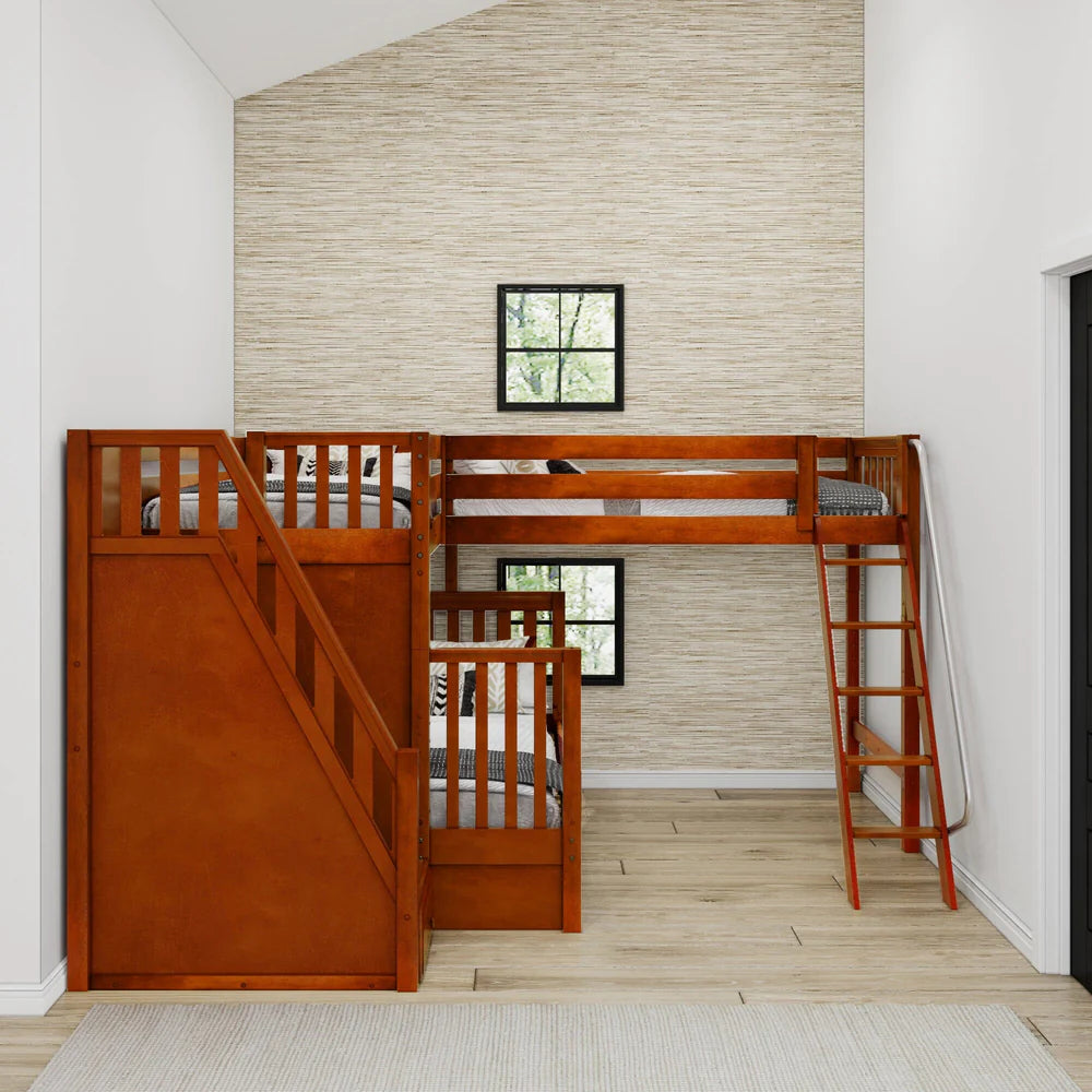 High Corner Triple Loft Bunk Bed with Stairs - Tots to Teens Furniture
