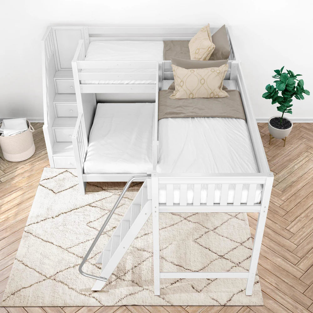 High Corner Triple Loft Bunk Bed with Stairs - Tots to Teens Furniture