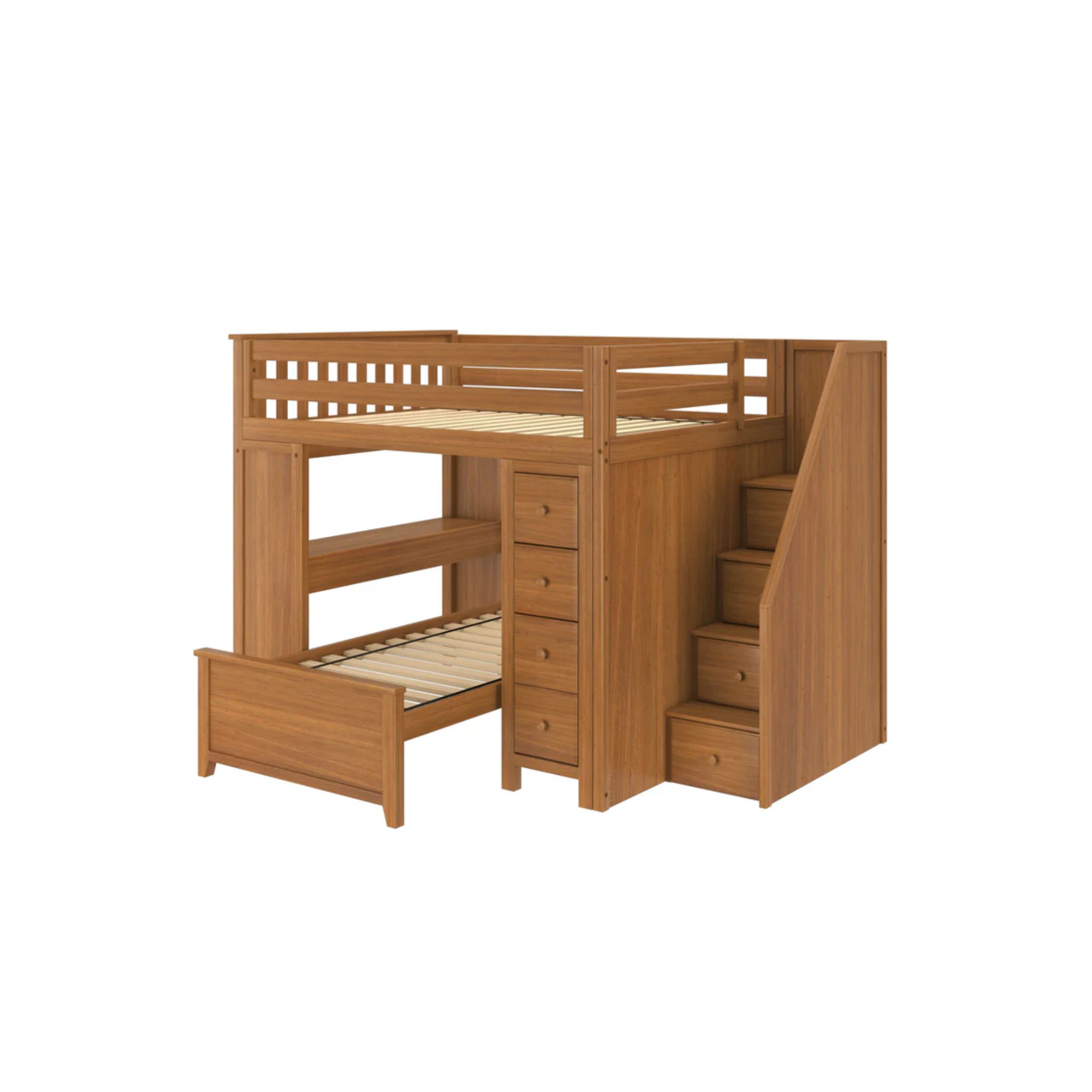 Buxton 4 - Full High Loft w/ Staircase, Dresser-Bookcase, Double-Drawer Desk & Twin Bed - Tots to Teens Furniture