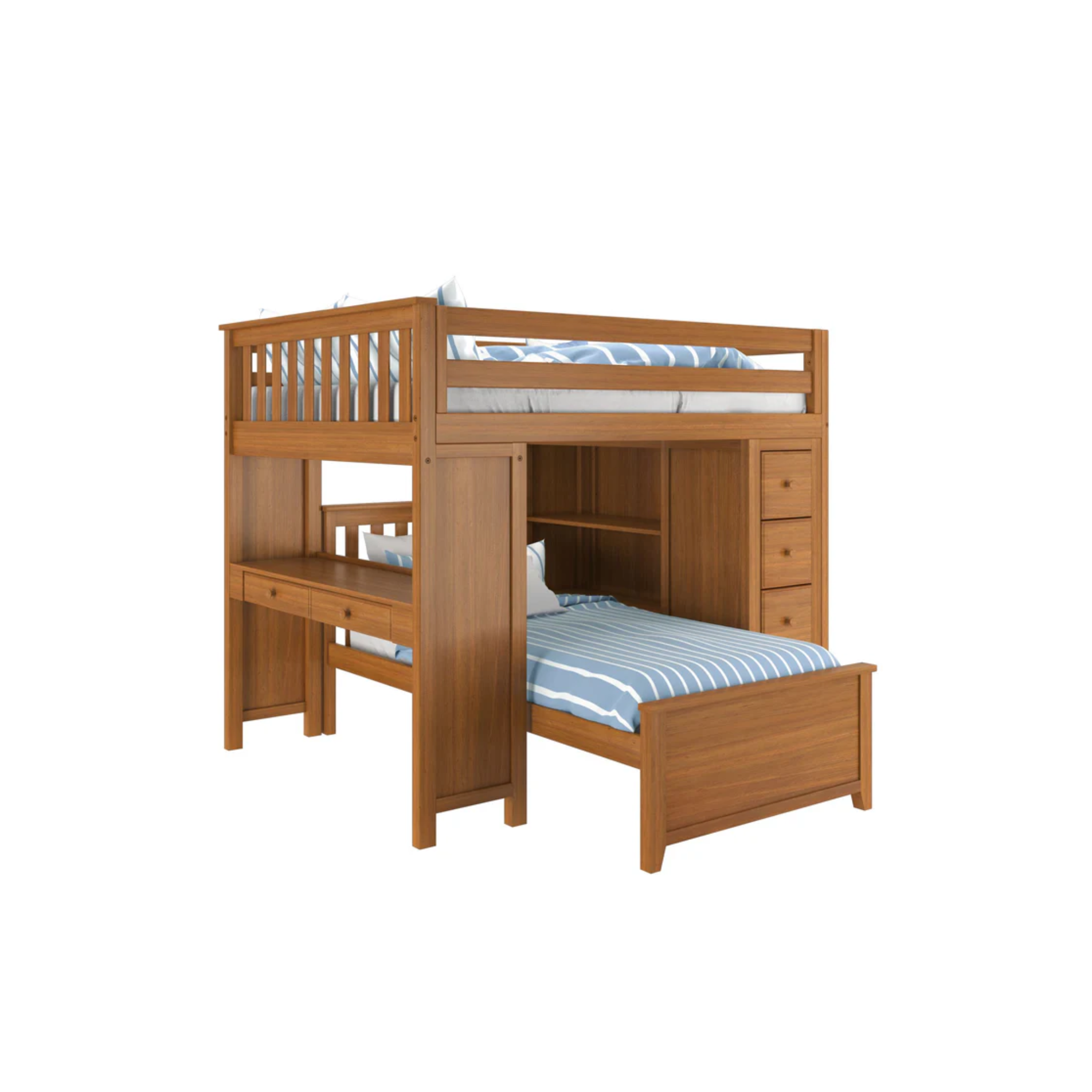 Buxton 4 - Full High Loft w/ Staircase, Dresser-Bookcase, Double-Drawer Desk & Twin Bed - Tots to Teens Furniture