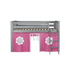York 1 - Low Loft Bed w/ Angle Ladder & Curtain in Pink & White - Tots to Teens Furniture