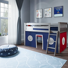 York 2 - Low Loft Bed w/ Angle Ladder & Curtain in Blue, Red, & White - Tots to Teens Furniture