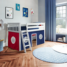 York 2 - Low Loft Bed w/ Angle Ladder & Curtain in Blue, Red, & White - Tots to Teens Furniture