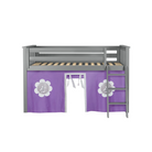 York 3 - Low Loft Bed w/ Angle Ladder & Curtain in Purple & White - Tots to Teens Furniture