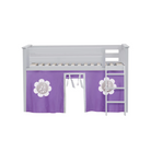 York 3 - Low Loft Bed w/ Angle Ladder & Curtain in Purple & White - Tots to Teens Furniture