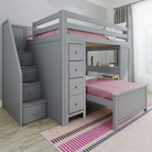 Buxton 4 - Full High Loft w/ Staircase, Dresser-Bookcase, Double-Drawer Desk & Twin Bed - Tots to Teens Furniture