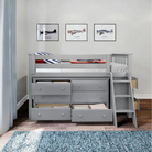 Windsor 1 - Low Loft Bed w/ Angle Ladder, 6-Drawer & 3-Drawer Dresser - Tots to Teens Furniture