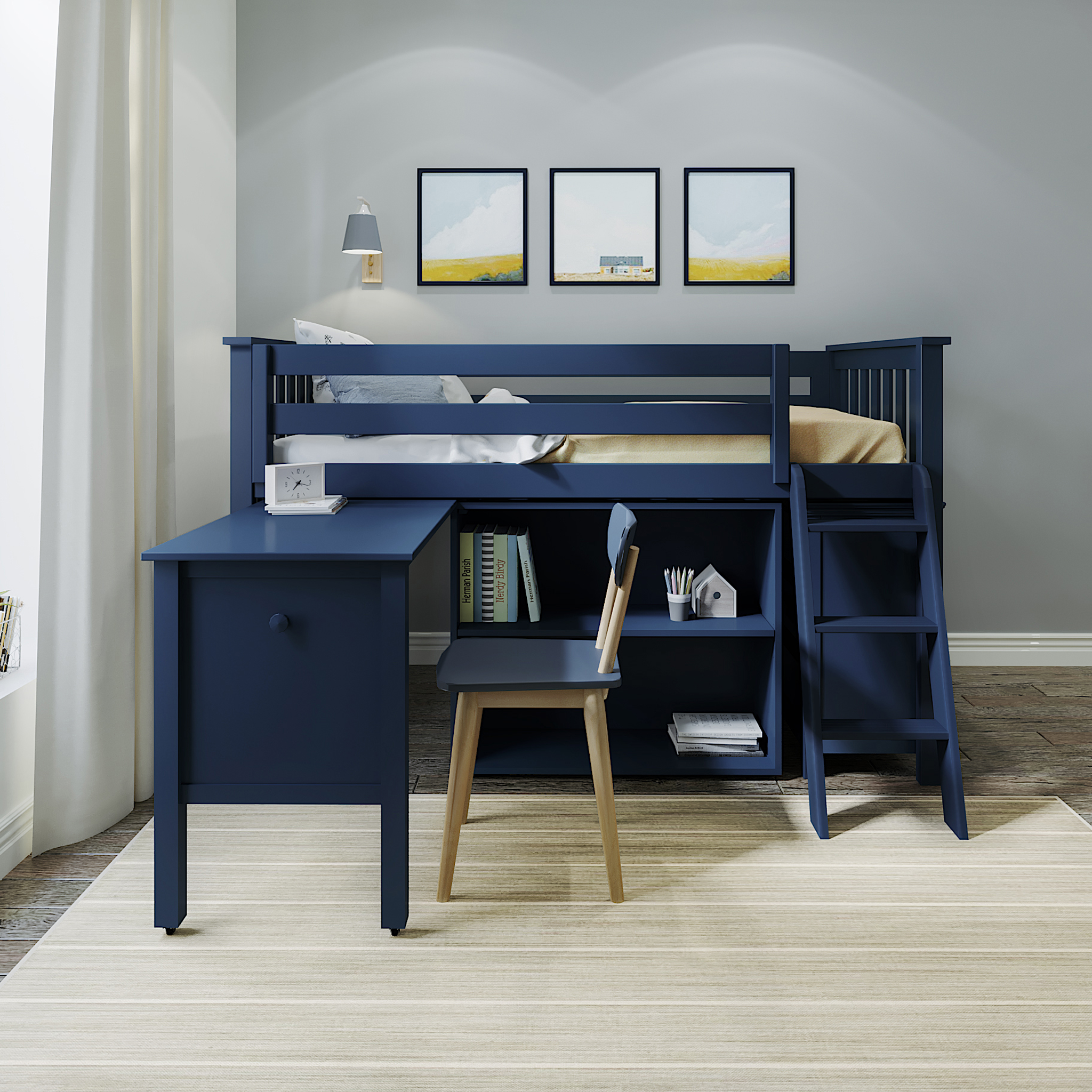Windsor 2 - Low Loft Bed w/ Ladder, Dresser, Bookcase & Pull-out Desk - Tots to Teens Furniture
