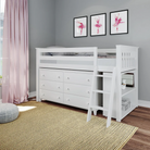 Windsor - Low Loft Bed w/ Angle Ladder, 6-Drawer Dresser & Bookcase - Tots to Teens Furniture