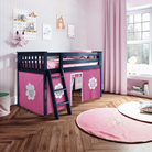 York 1 - Low Loft Bed w/ Angle Ladder & Curtain in Pink & White - Tots to Teens Furniture