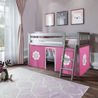 York 1 - Low Loft Bed w/ Angle Ladder & Curtain in Pink & White - Tots to Teens Furniture