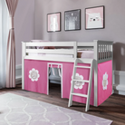 York 1 - Low Loft Bed w/ Angle Ladder & Curtain in Pink & White - Tots to Teens Furniture