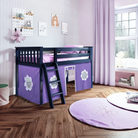 York 3 - Low Loft Bed w/ Angle Ladder & Curtain in Purple & White - Tots to Teens Furniture