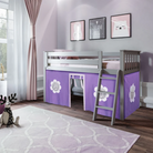 York 3 - Low Loft Bed w/ Angle Ladder & Curtain in Purple & White - Tots to Teens Furniture