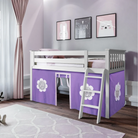 York 3 - Low Loft Bed w/ Angle Ladder & Curtain in Purple & White - Tots to Teens Furniture