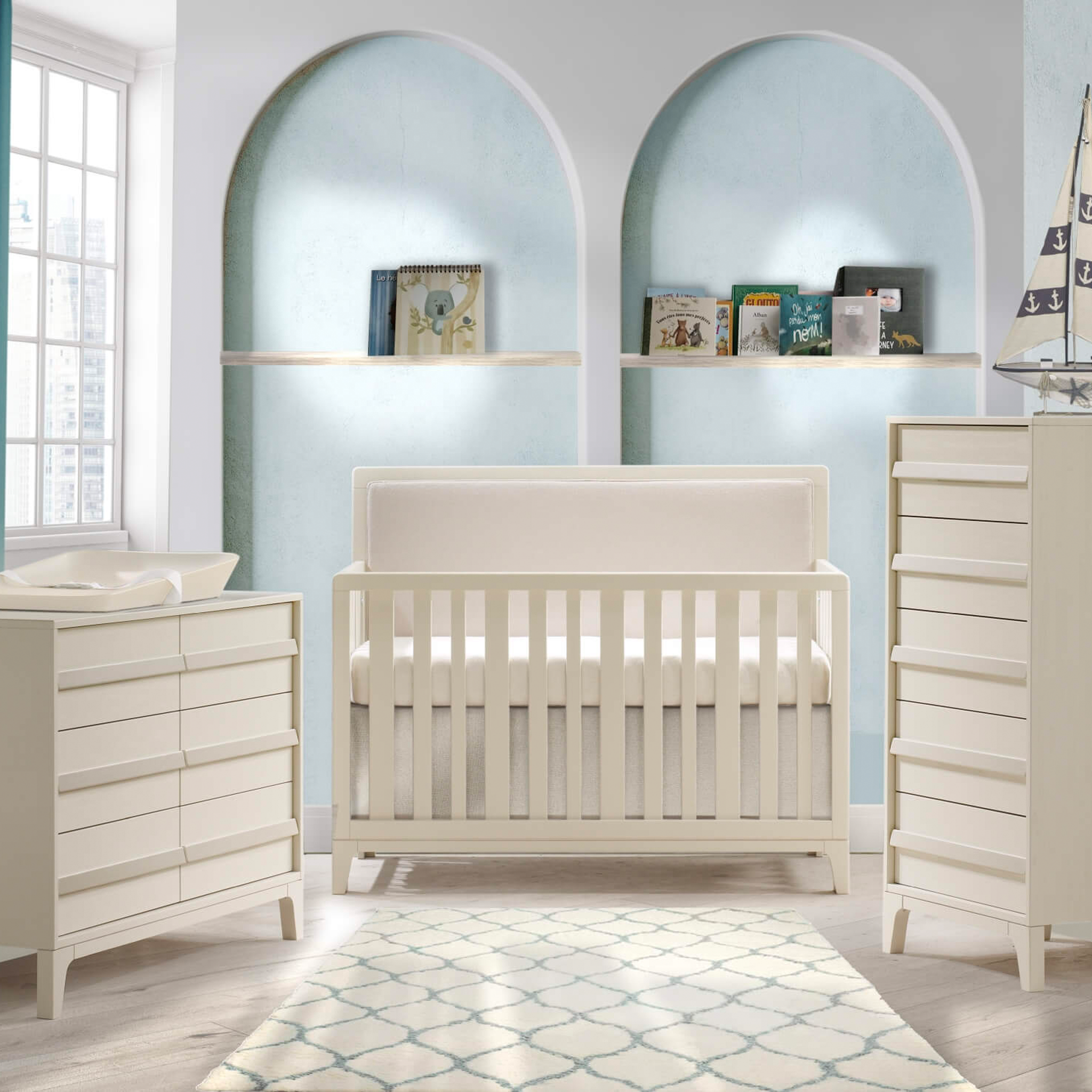 Kyoto Crib with Upholstered Panel - Talc - Tots to Teens Furniture