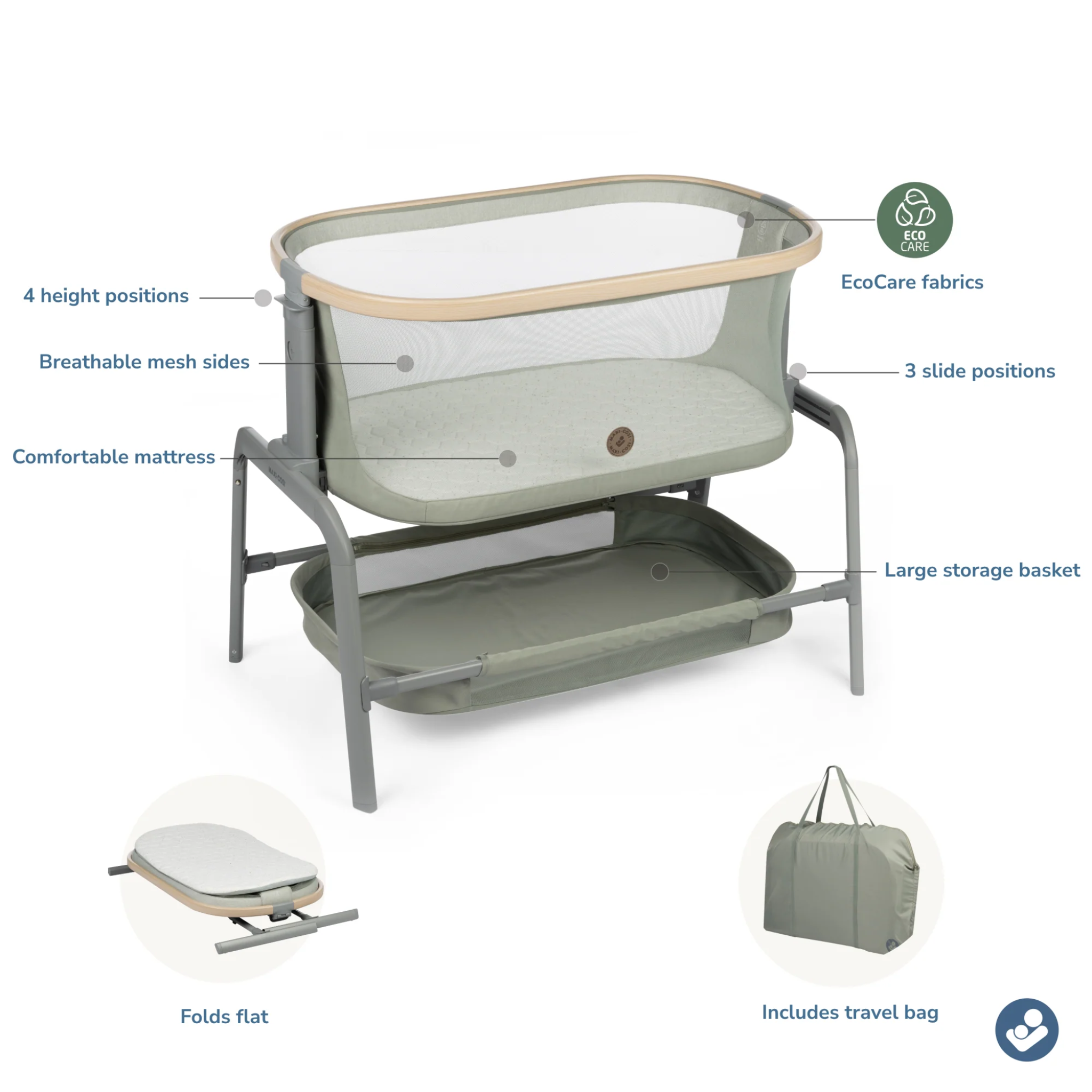 Iora Bedside Bassinet - Tots to Teens Furniture