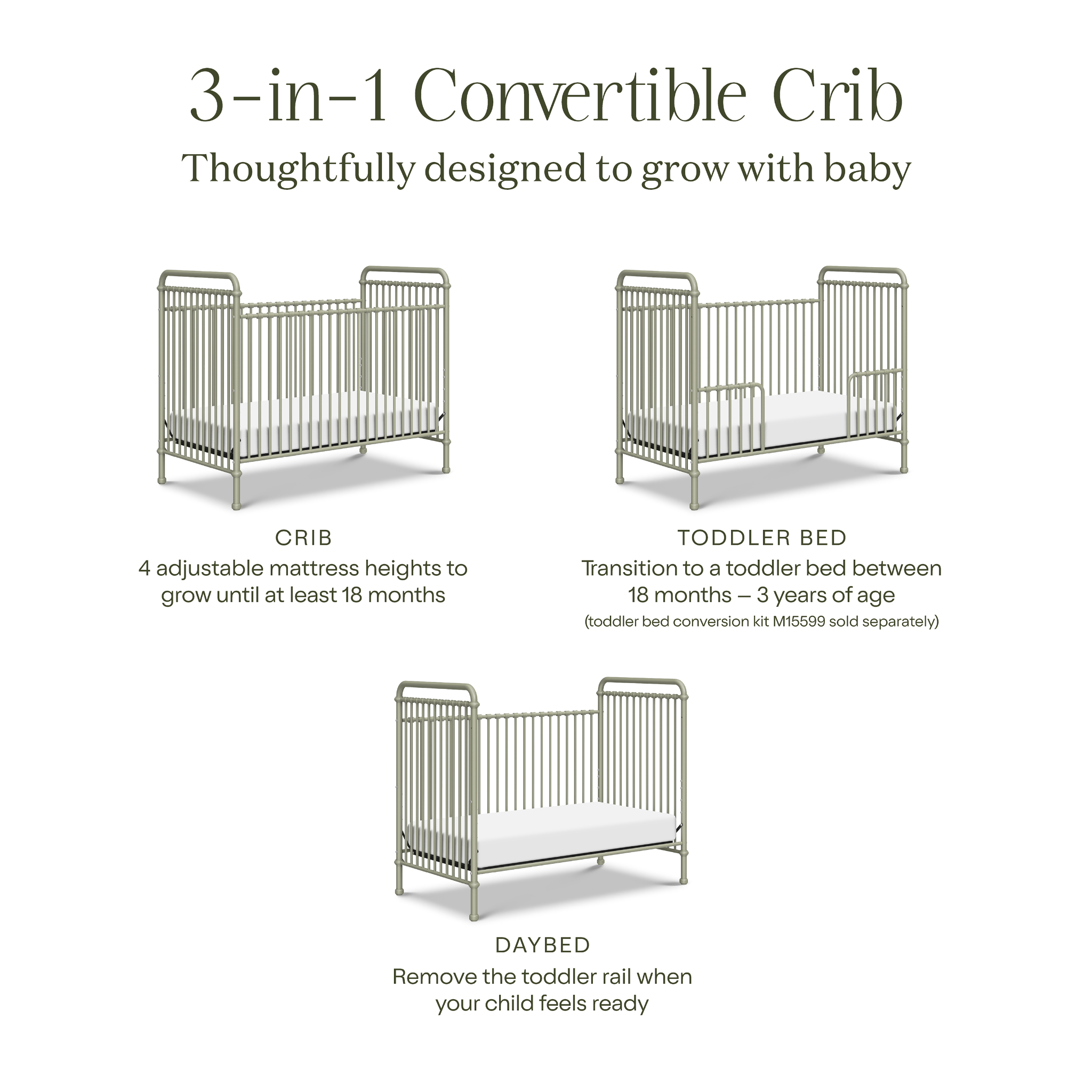 Abigail 3-in-1 Convertible Crib - Tots to Teens Furniture