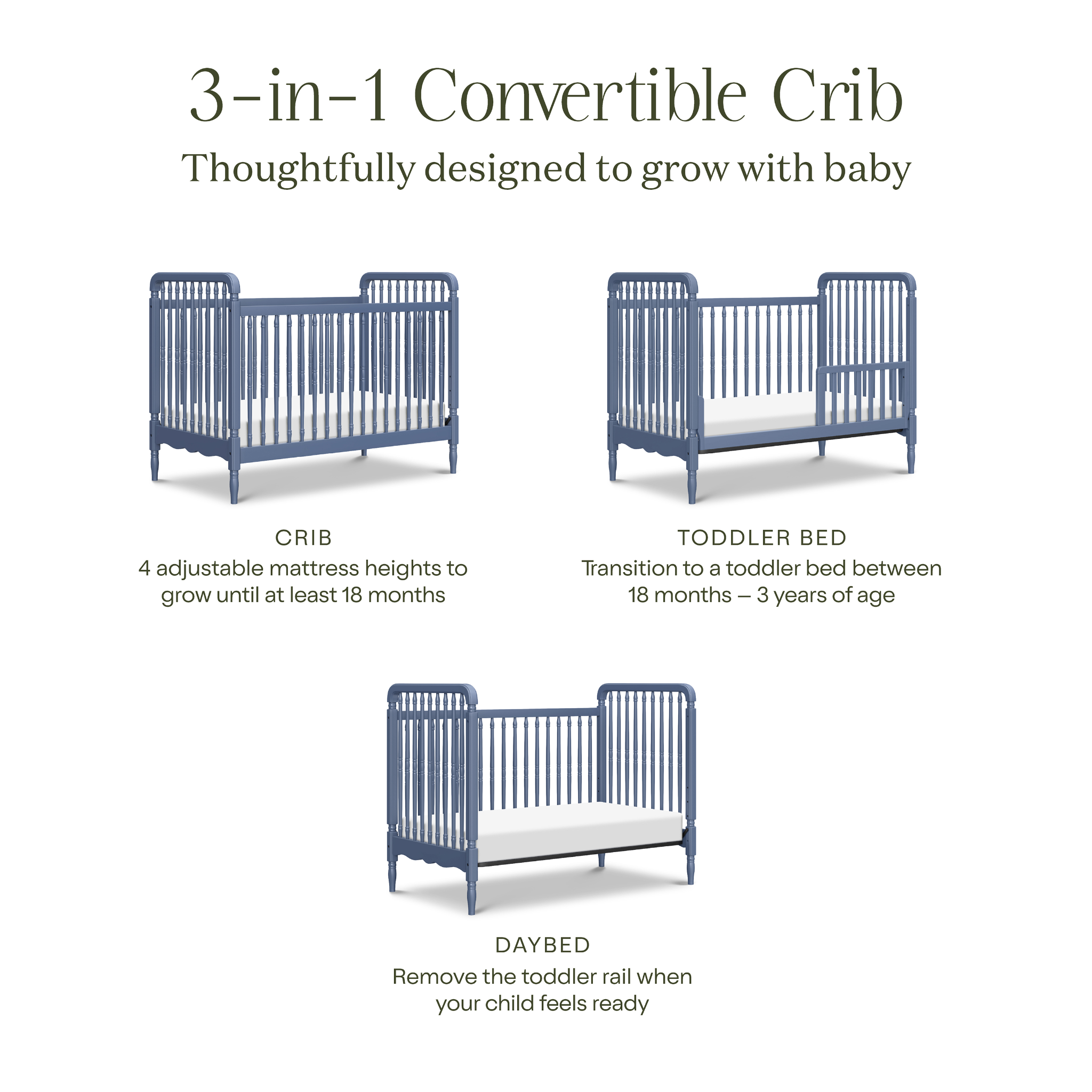 Liberty 3 in 1 Convertible Spindle Crib with Toddler Bed Conversion Kit - Tots to Teens Furniture