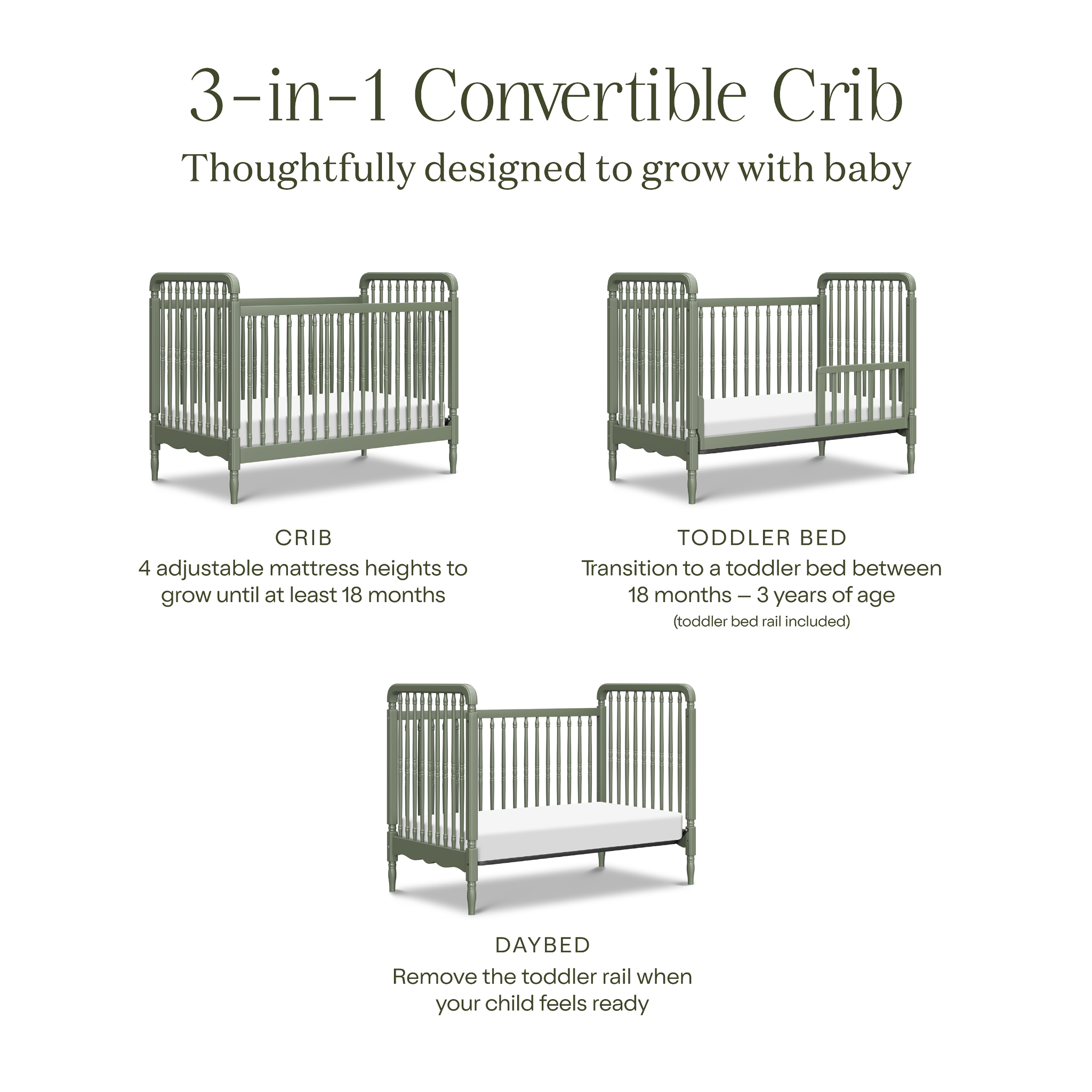 Liberty 3 in 1 Convertible Spindle Crib with Toddler Bed Conversion Kit - Tots to Teens Furniture