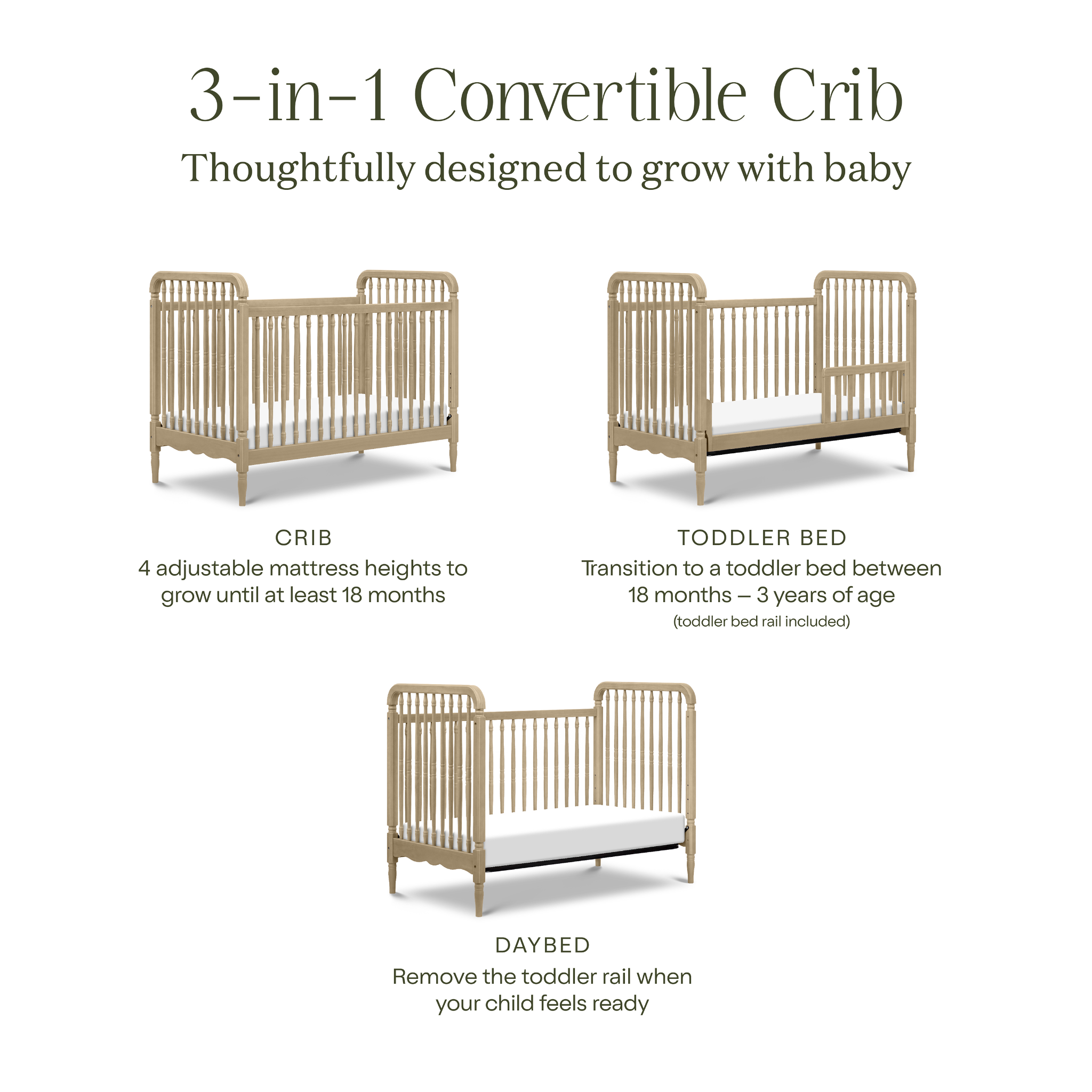 Liberty 3 in 1 Convertible Spindle Crib with Toddler Bed Conversion Kit - Tots to Teens Furniture