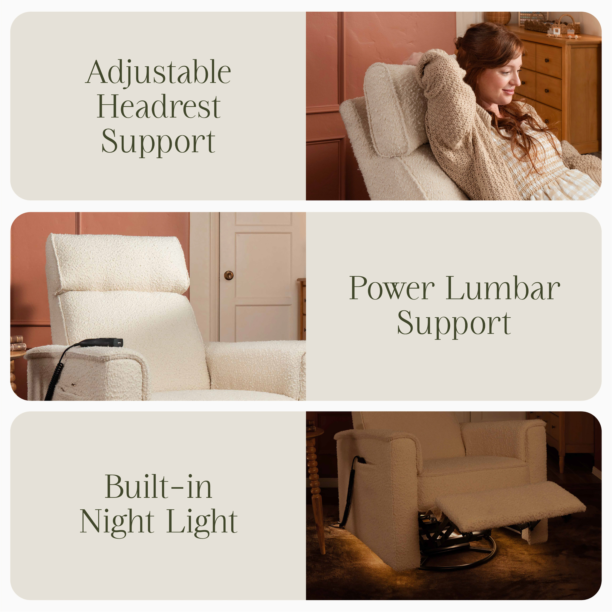 Willa Deluxe Power Recliner and Swivel Glider with Heat and Massage - Tots to Teens Furniture