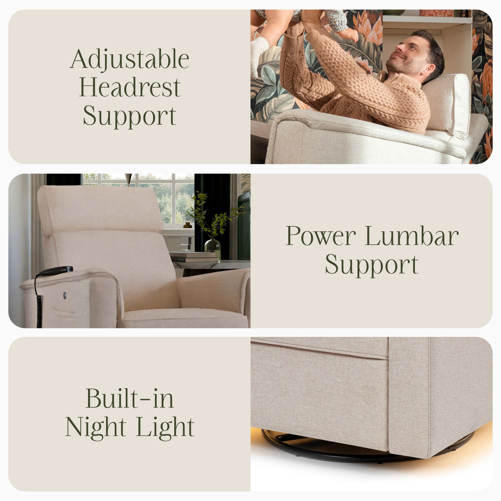 Willa Deluxe Power Recliner and Swivel Glider with Heat and Massage - Tots to Teens Furniture