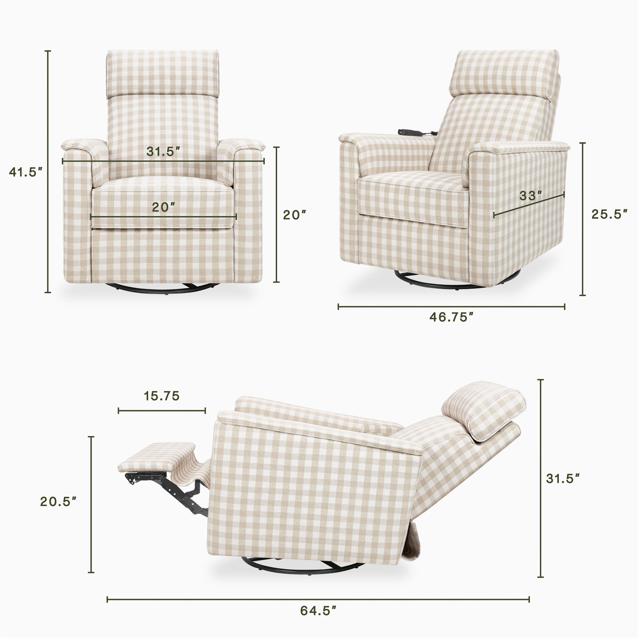 Willa Deluxe Power Recliner and Swivel Glider with Heat and Massage - Tots to Teens Furniture