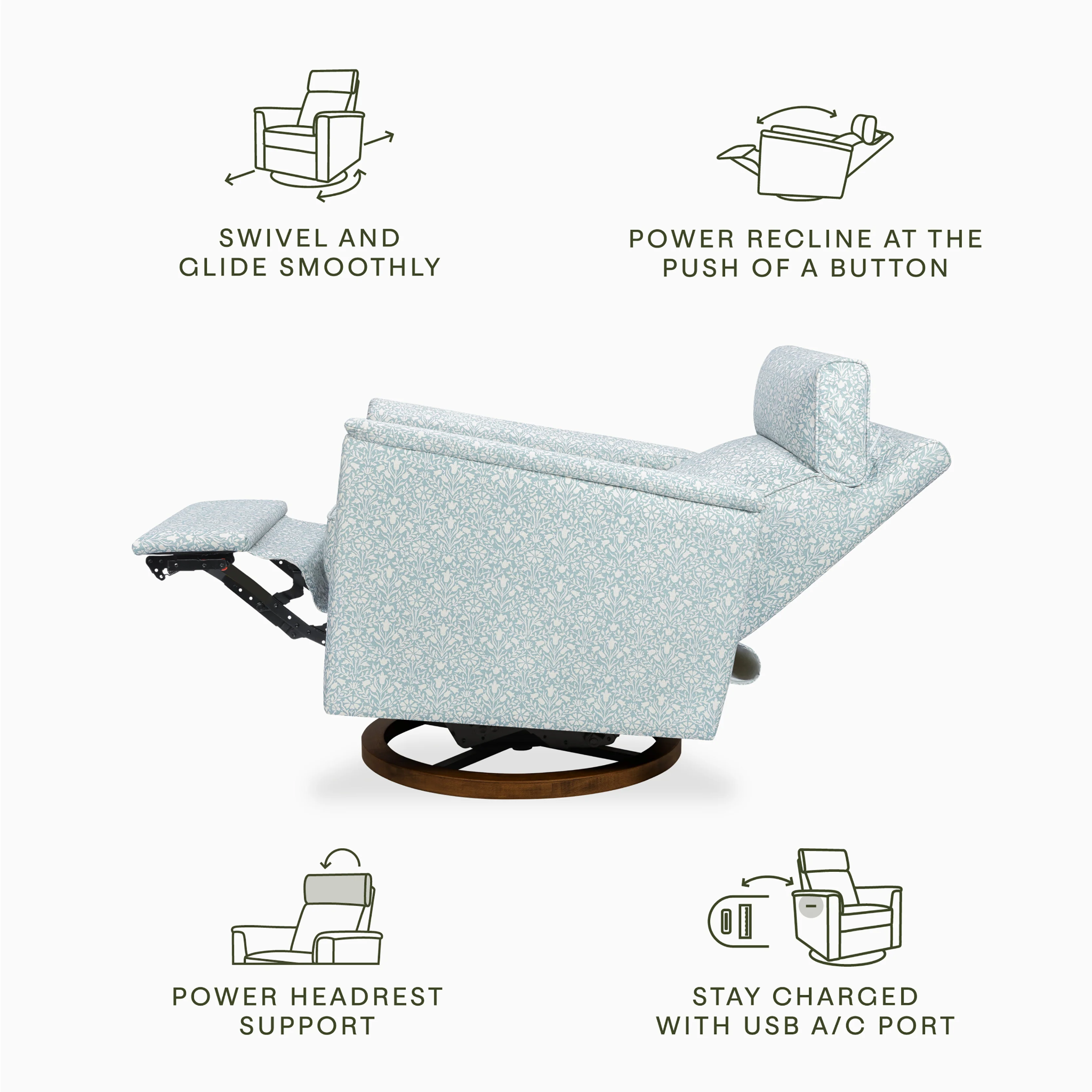 Willa Plus Power Glider Recliner w/ Power Headrest - Tots to Teens Furniture