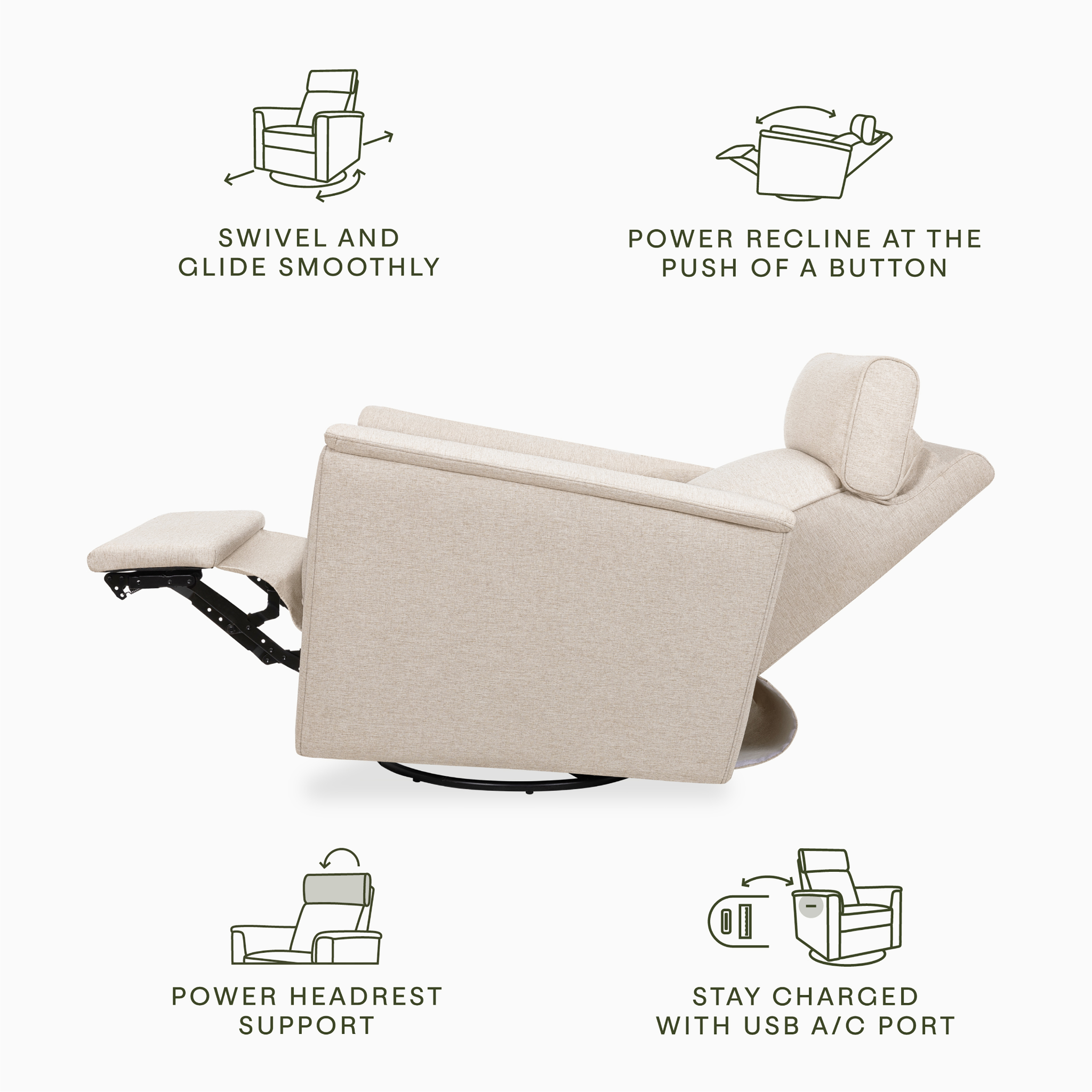 Willa Plus Power Glider Recliner w/ Power Headrest - Tots to Teens Furniture