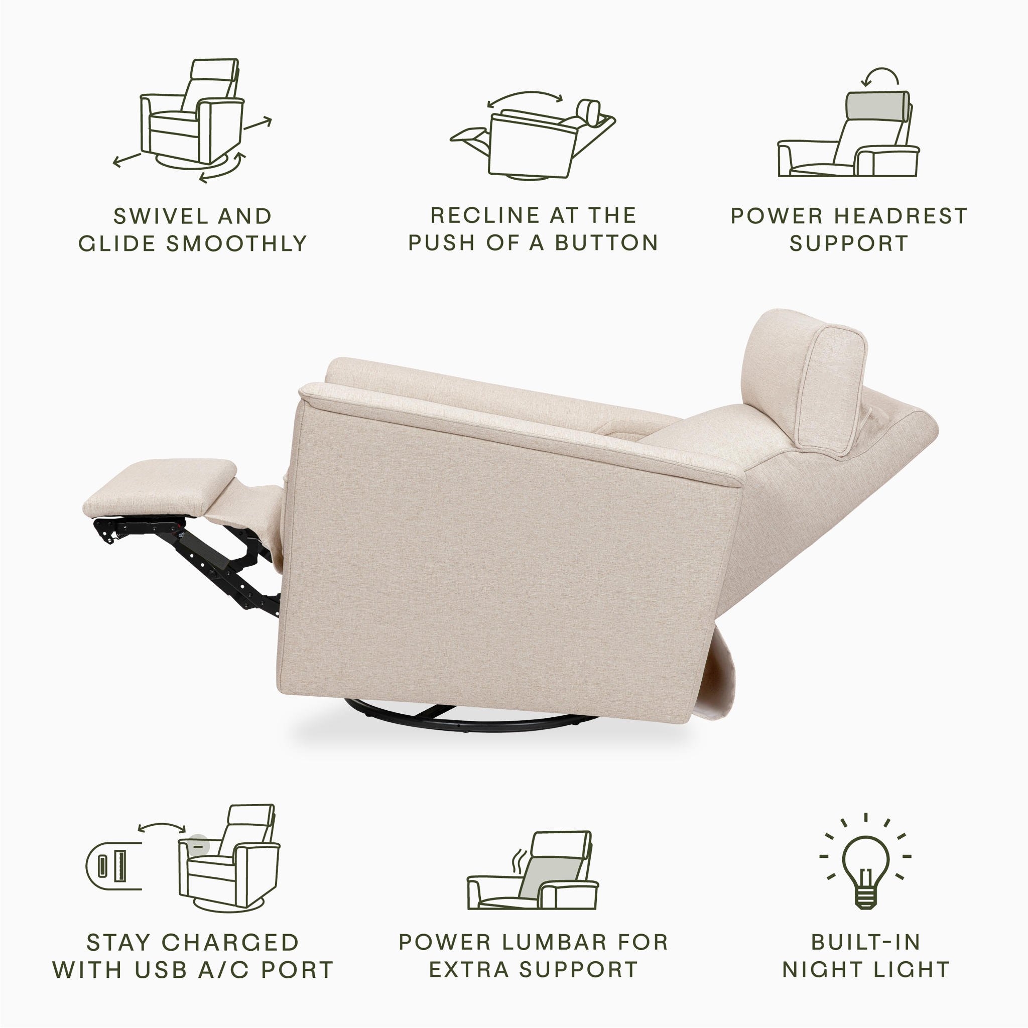 Willa Pro Power Recliner and Swivel Glider - Tots to Teens Furniture
