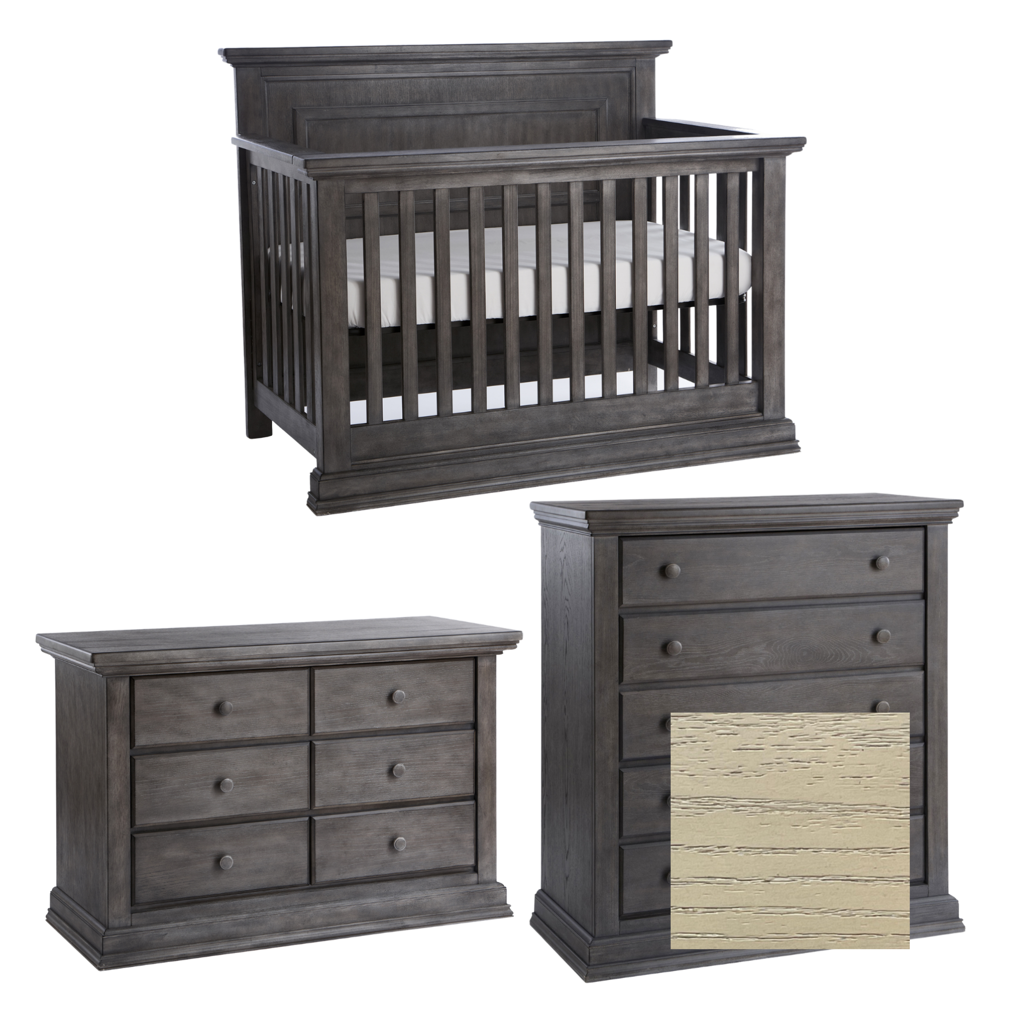 Modena Forever Crib + Double Dresser + 5 Drawer Chest | Tots to Teens Furniture