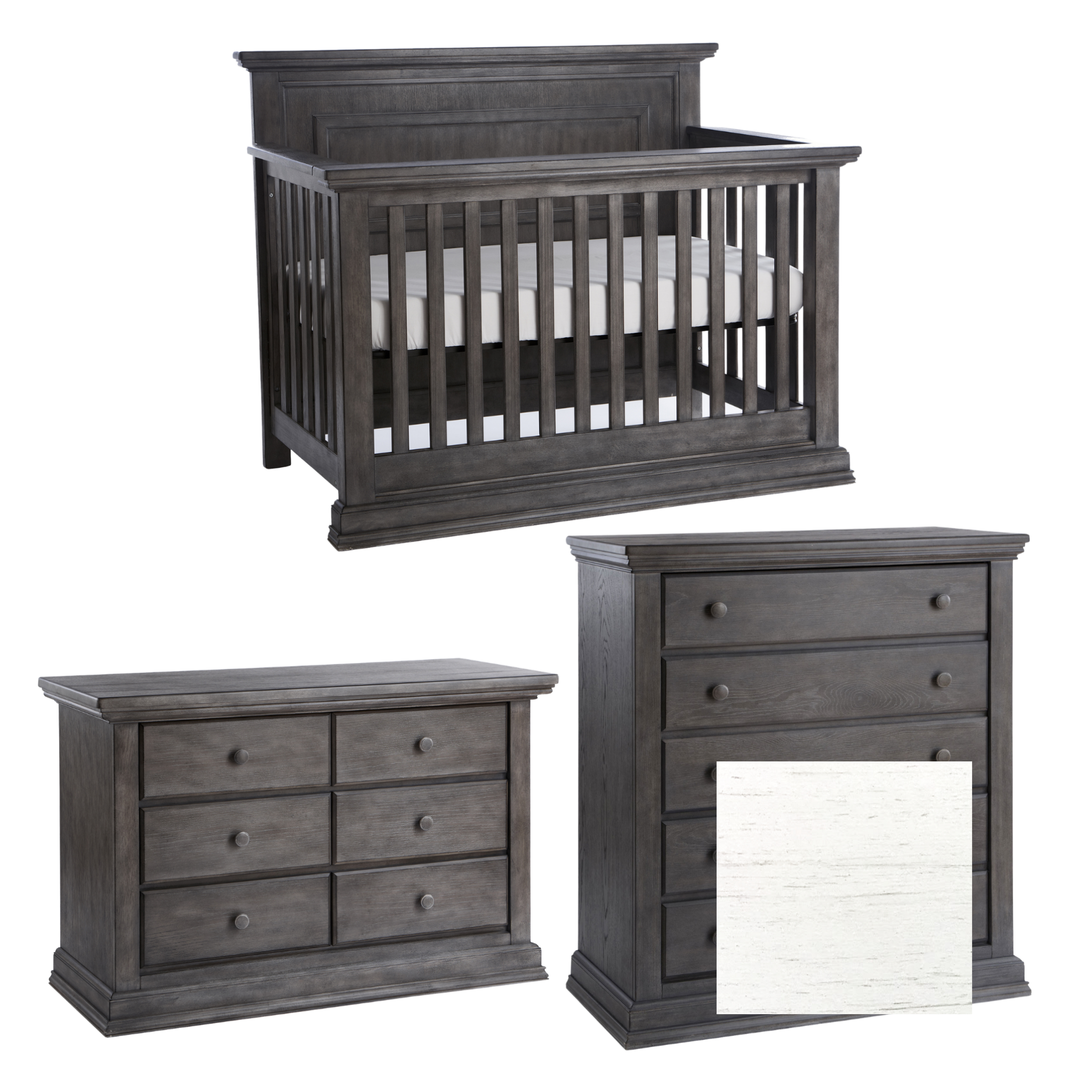 Modena Forever Crib + Double Dresser + 5 Drawer Chest | Tots to Teens Furniture