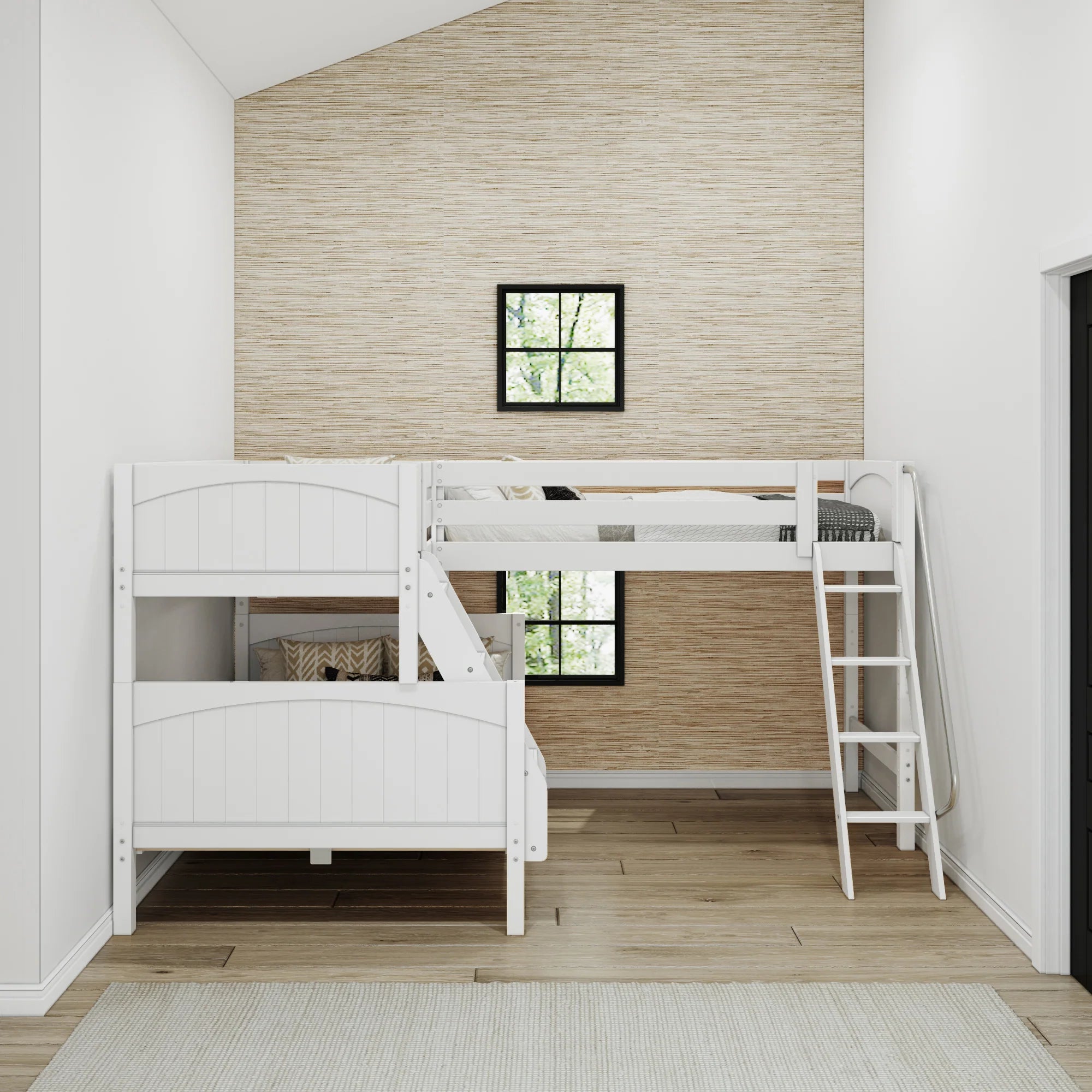High Corner Triple Loft Bunk with Angled Ladders - Tots to Teens Furniture