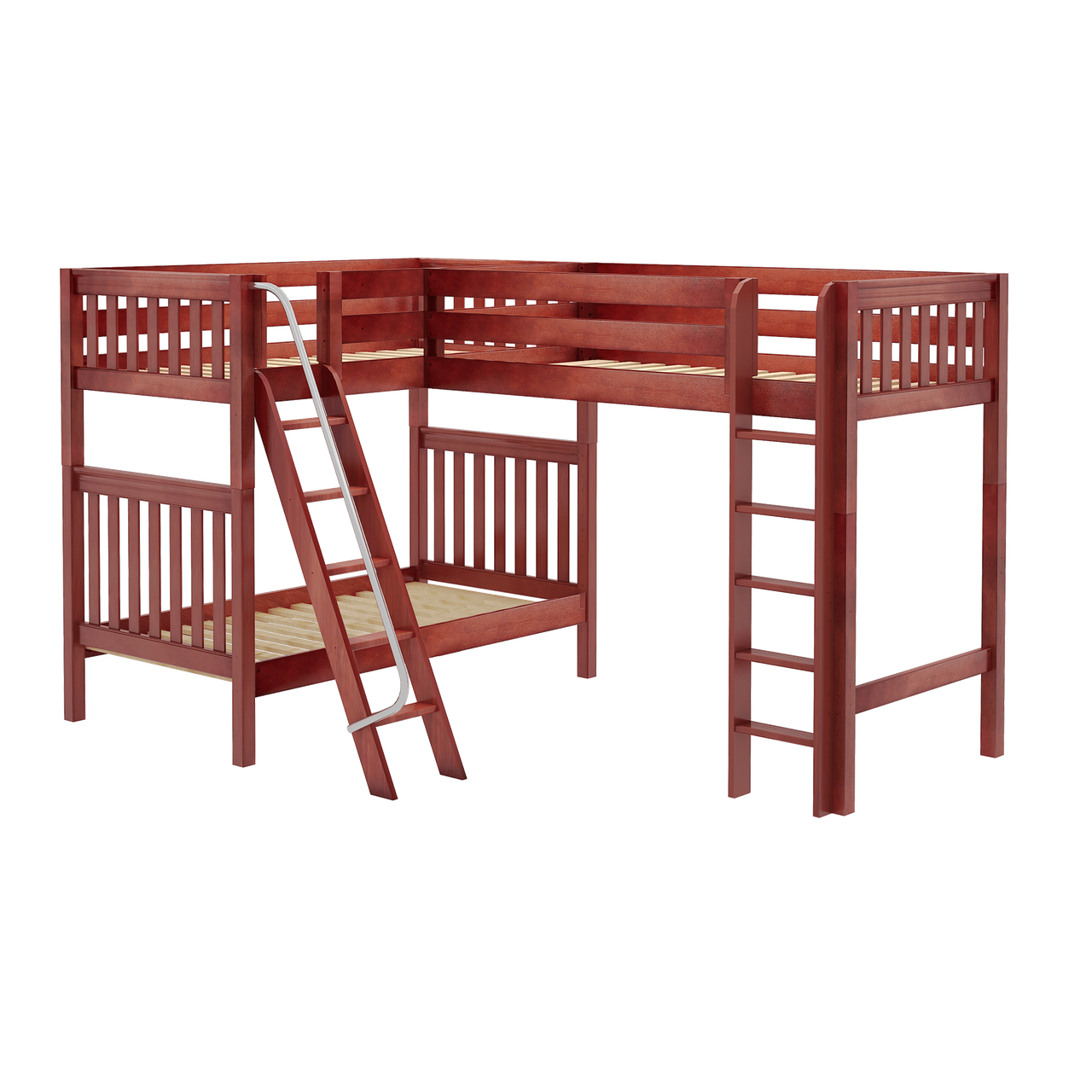 High Corner Loft Bunk with Straight Ladder and Angled Ladder - Tots to Teens Furniture