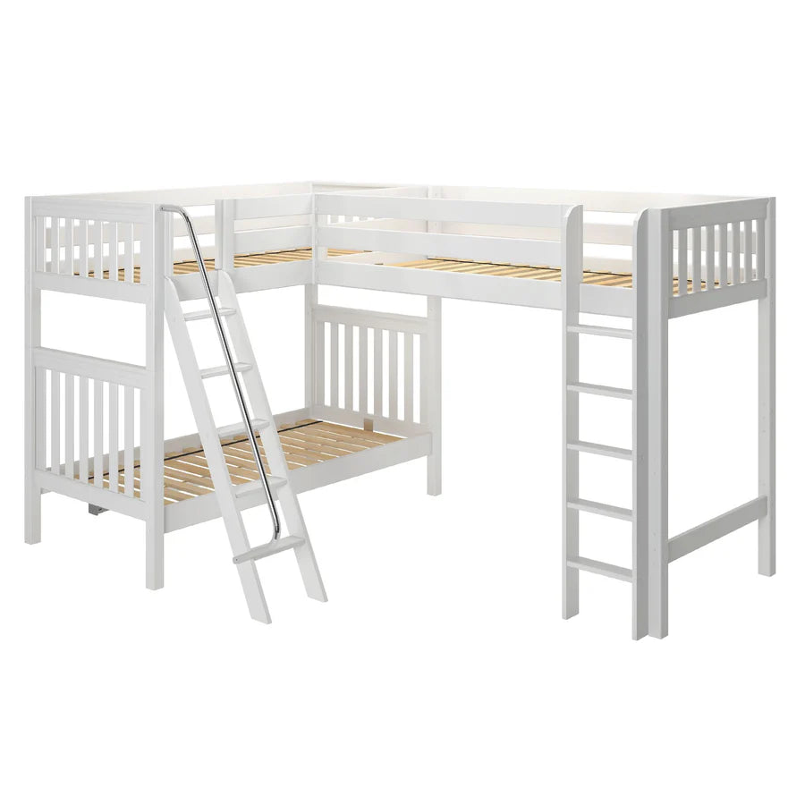High Corner Loft Bunk with Straight Ladder and Angled Ladder - Tots to Teens Furniture