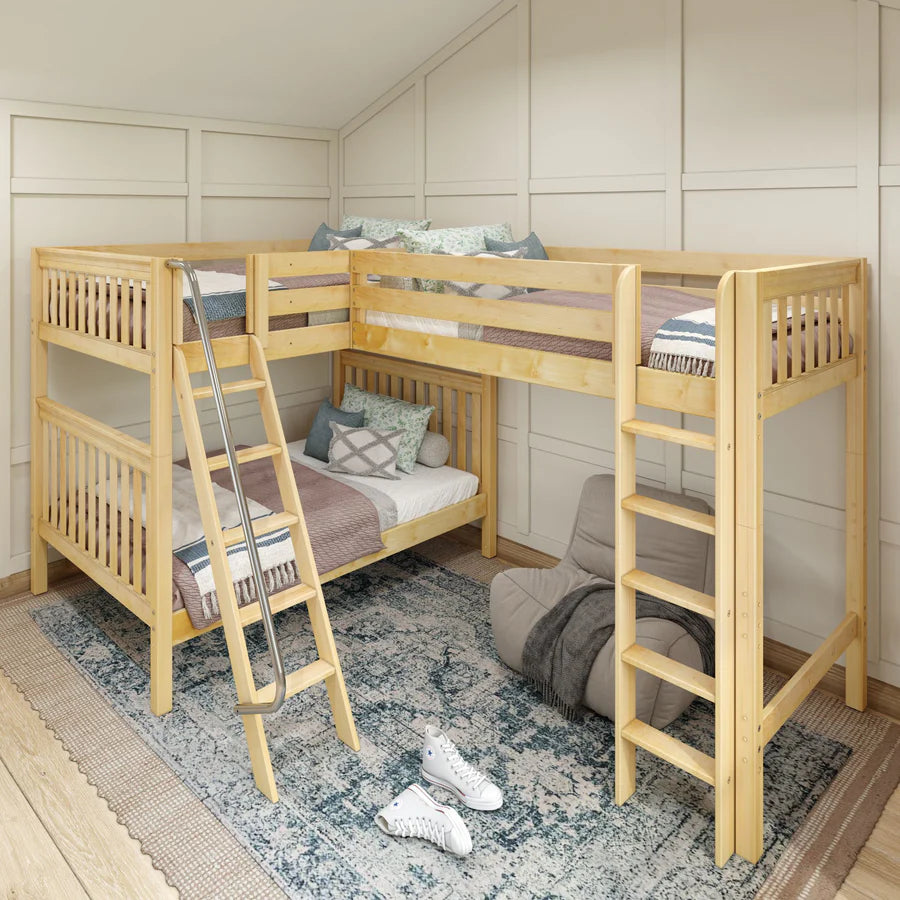 High Corner Loft Bunk with Straight Ladder and Angled Ladder - Tots to Teens Furniture
