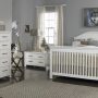 LUCCA CURVE TOP CRIB IN SEASHELL WHITE ROOM VIEW CONVERTED TO FULL BED