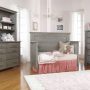 LUCCA FLAT TOP CRIB IN WEATHERED GREY ROOM VIEW DAY BED