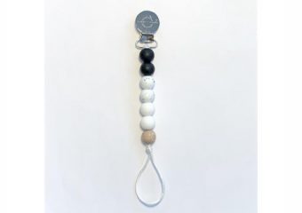 Pacifier + Teether Clip - Silicone with 1 Beechwood Bead - Black, Granite, White