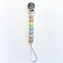 Pacifier + Teether Clip - Silicone with 1 Beechwood Bead - Rainbow Pastel