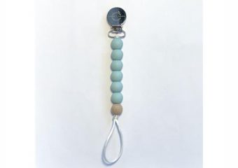 Pacifier + Teether Clip - Silicone with 1 Beechwood Bead - Seaglass